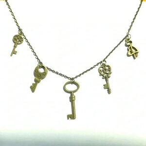 Antiqued Brass 5 Key Charm Steampunk Handmade Necklace A